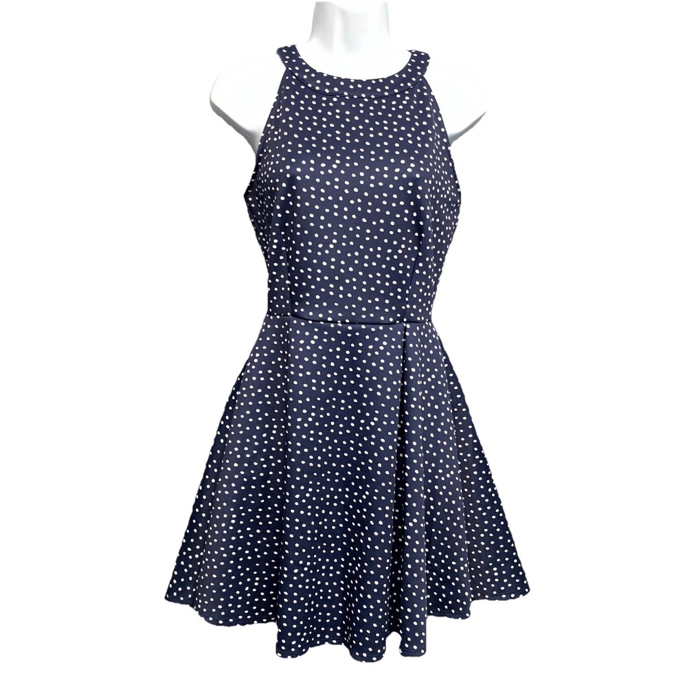 Copper Key Womens Polka Dot Halter Skater Dress Navy S Fit Flair Pinup Coquette